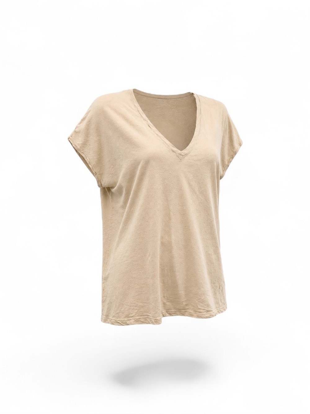 Zara Beige V-Neck Short Sleeve Tee